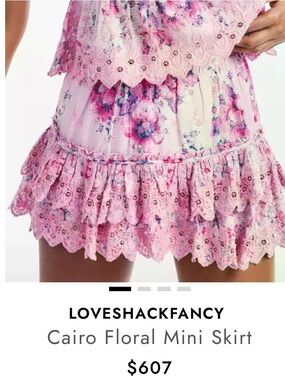 LoveShackFancy Cairo Pink Floral Smocked Waist Skirt